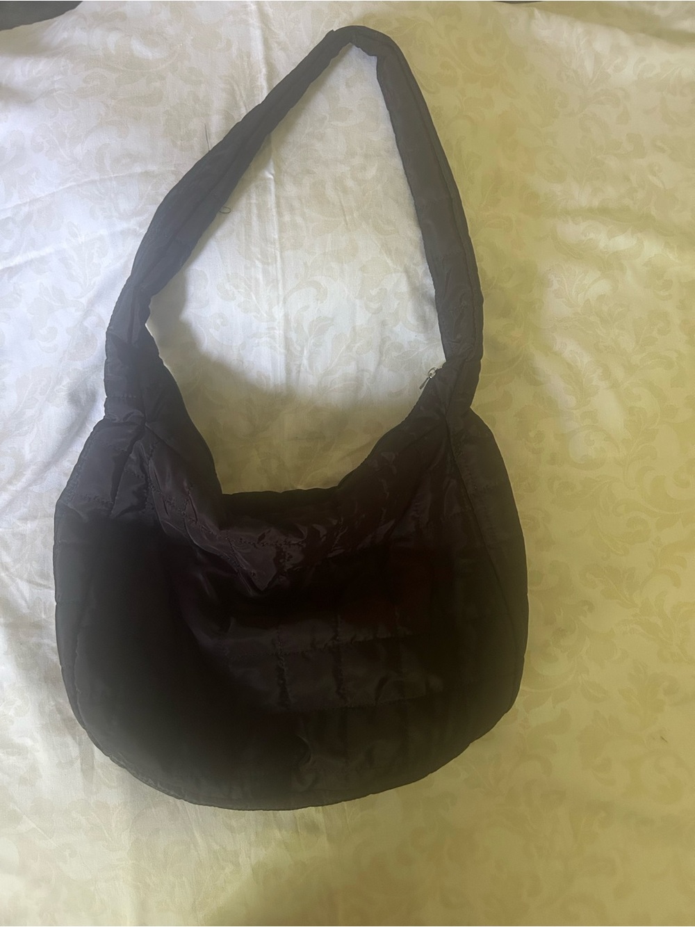 High Capacity Quilted Shoulder Hobo Bag in Dark Brown